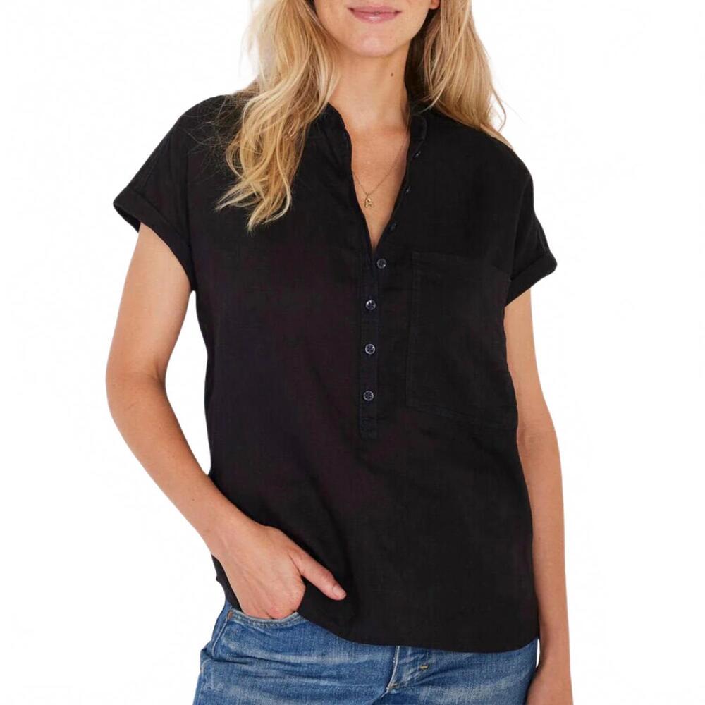 NEW NOT MONDAY london linen short sleeve top in black